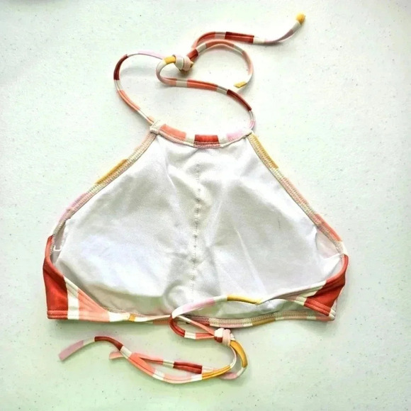 Asos Orange Stripes Halter Bikini Top Swimwear Swimsuit Size Extra Small XS - Picture 2 of 3